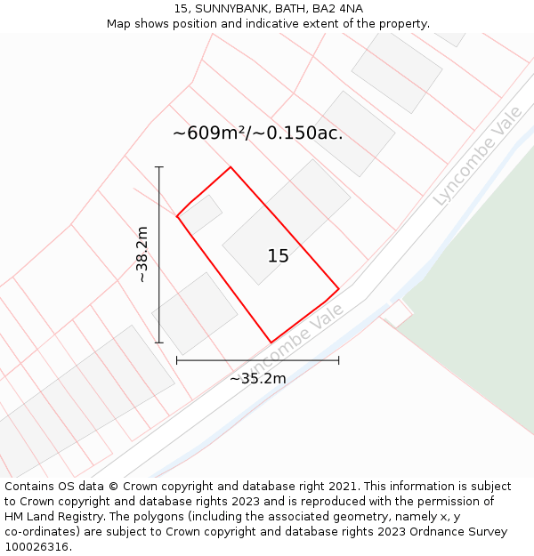 15, SUNNYBANK, BATH, BA2 4NA: Plot and title map