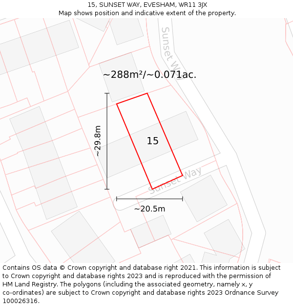 15, SUNSET WAY, EVESHAM, WR11 3JX: Plot and title map