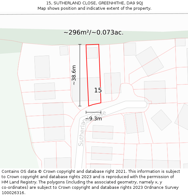 15, SUTHERLAND CLOSE, GREENHITHE, DA9 9QJ: Plot and title map