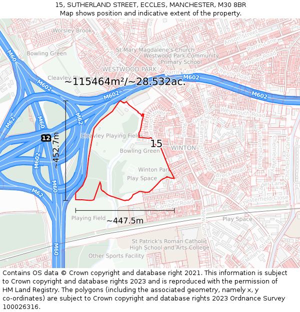 15, SUTHERLAND STREET, ECCLES, MANCHESTER, M30 8BR: Plot and title map