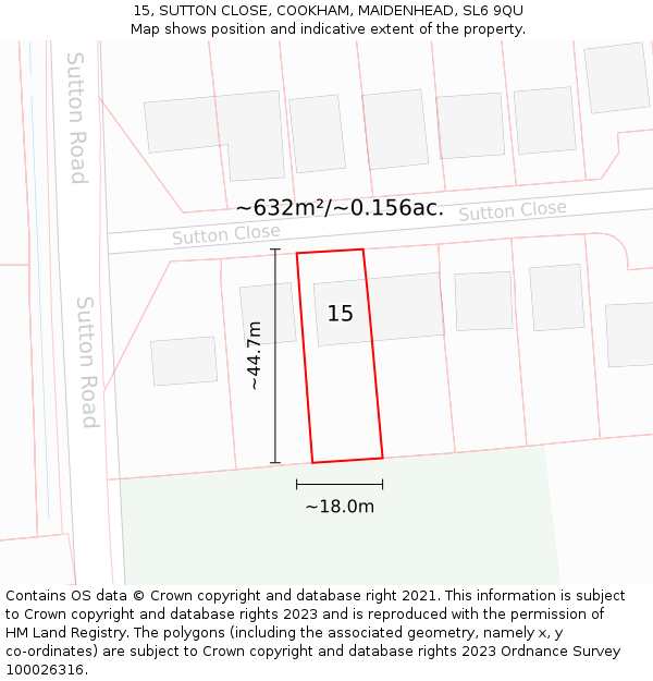 15, SUTTON CLOSE, COOKHAM, MAIDENHEAD, SL6 9QU: Plot and title map