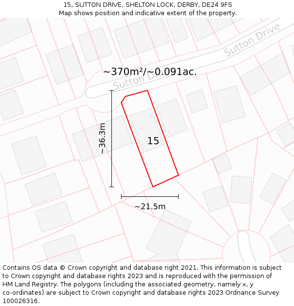 15, SUTTON DRIVE, SHELTON LOCK, DERBY, DE24 9FS: Plot and title map