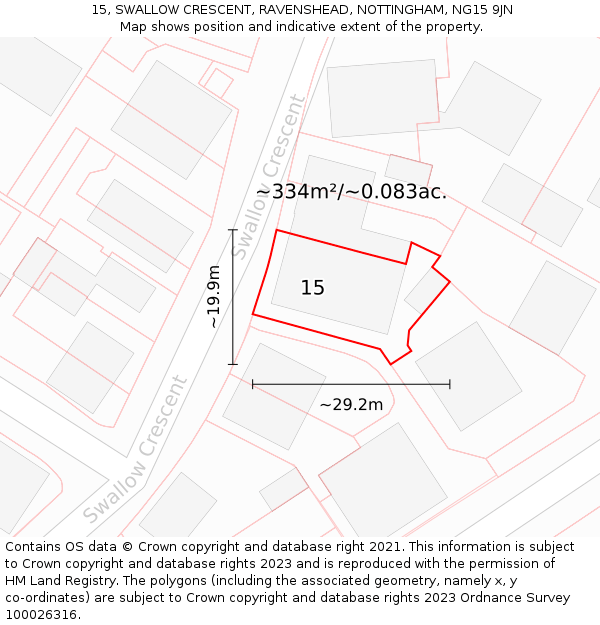 15, SWALLOW CRESCENT, RAVENSHEAD, NOTTINGHAM, NG15 9JN: Plot and title map