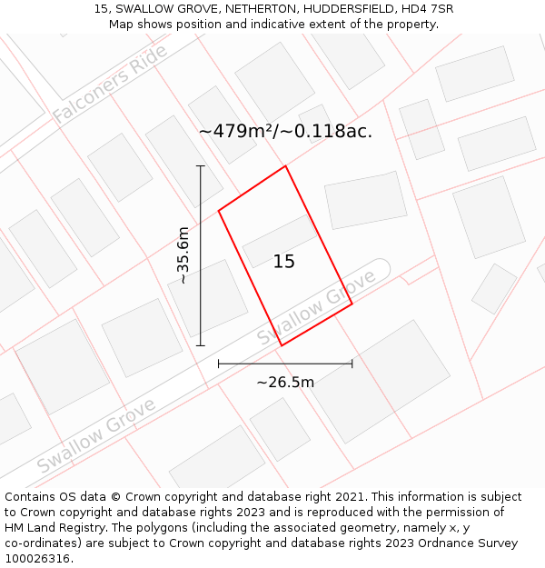 15, SWALLOW GROVE, NETHERTON, HUDDERSFIELD, HD4 7SR: Plot and title map