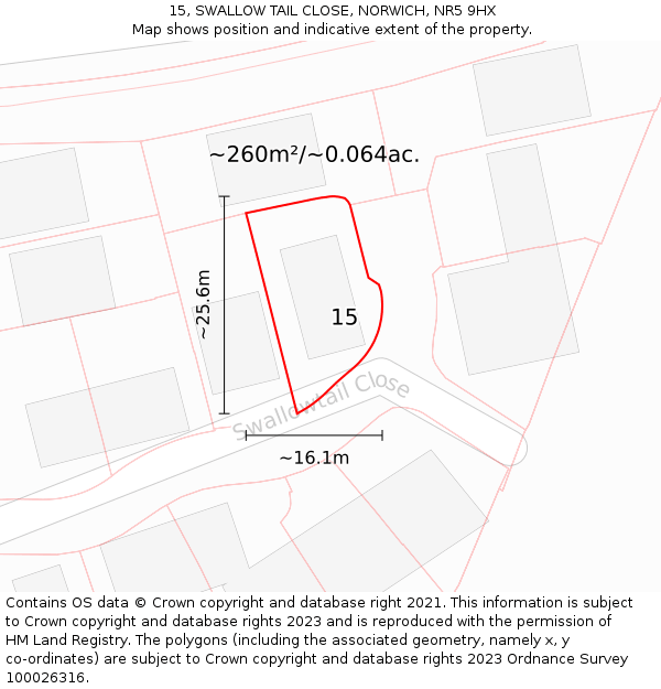 15, SWALLOW TAIL CLOSE, NORWICH, NR5 9HX: Plot and title map