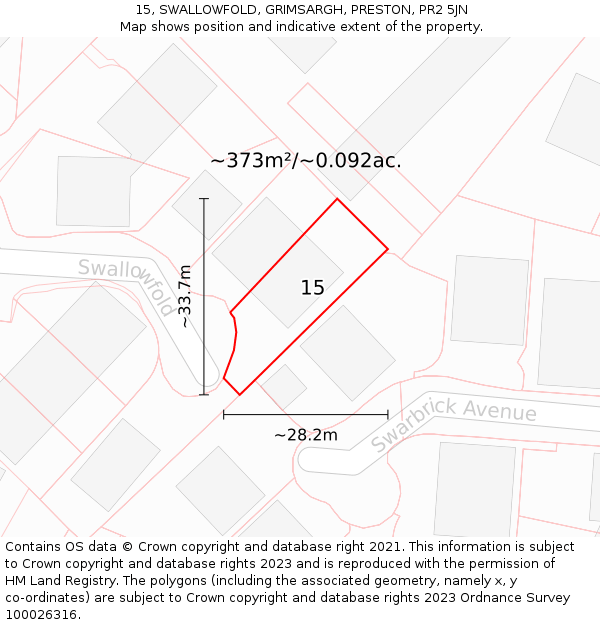 15, SWALLOWFOLD, GRIMSARGH, PRESTON, PR2 5JN: Plot and title map
