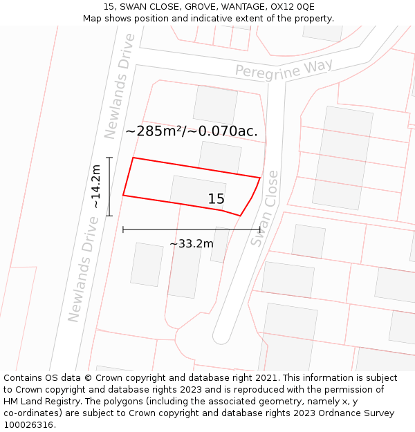 15, SWAN CLOSE, GROVE, WANTAGE, OX12 0QE: Plot and title map