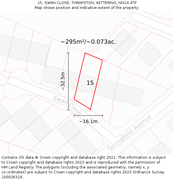 15, SWAN CLOSE, THRAPSTON, KETTERING, NN14 4TP: Plot and title map
