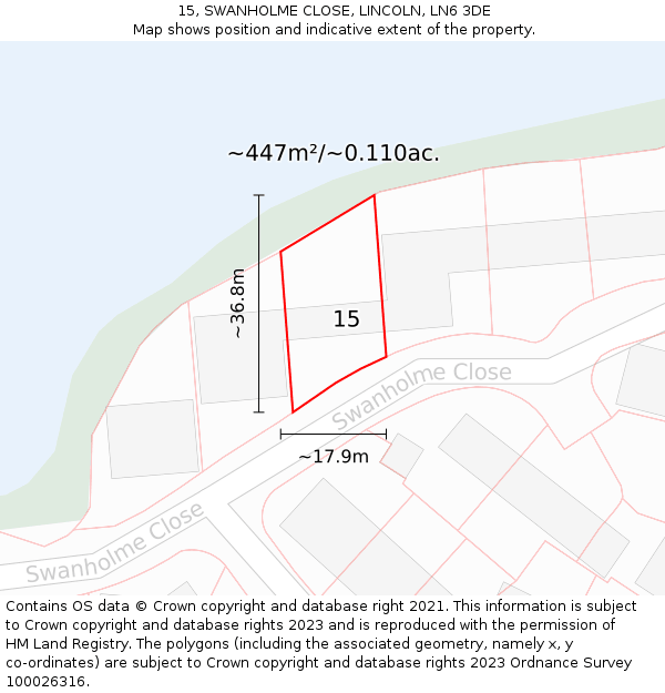15, SWANHOLME CLOSE, LINCOLN, LN6 3DE: Plot and title map