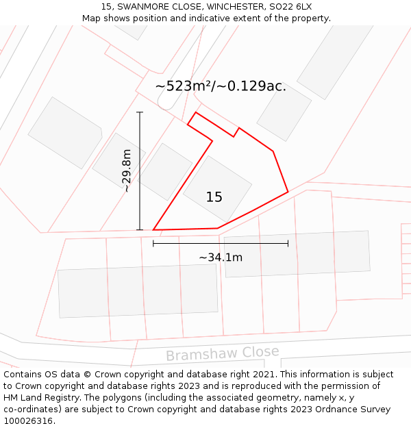 15, SWANMORE CLOSE, WINCHESTER, SO22 6LX: Plot and title map