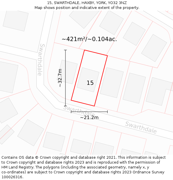 15, SWARTHDALE, HAXBY, YORK, YO32 3NZ: Plot and title map