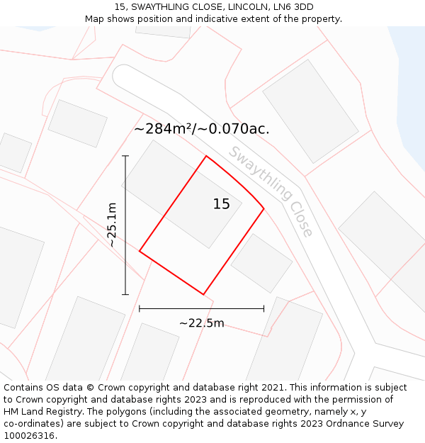 15, SWAYTHLING CLOSE, LINCOLN, LN6 3DD: Plot and title map