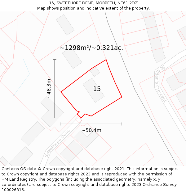 15, SWEETHOPE DENE, MORPETH, NE61 2DZ: Plot and title map