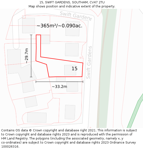 15, SWIFT GARDENS, SOUTHAM, CV47 2TU: Plot and title map