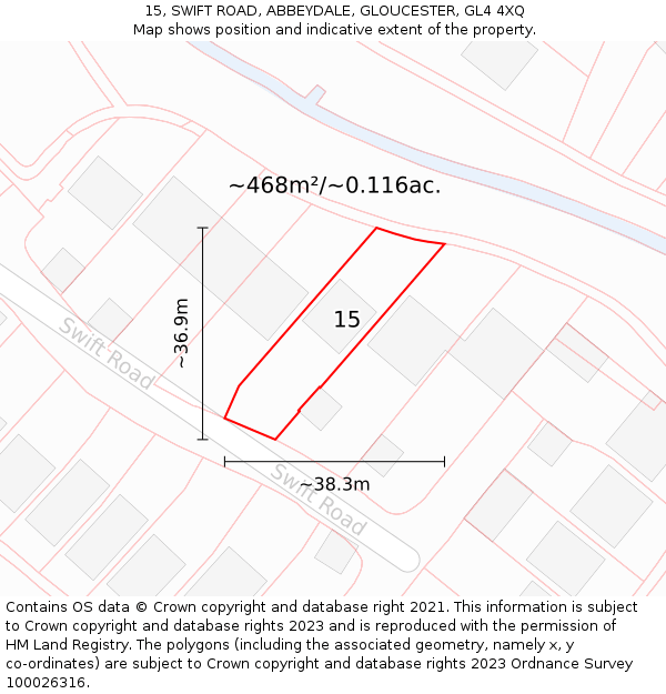 15, SWIFT ROAD, ABBEYDALE, GLOUCESTER, GL4 4XQ: Plot and title map