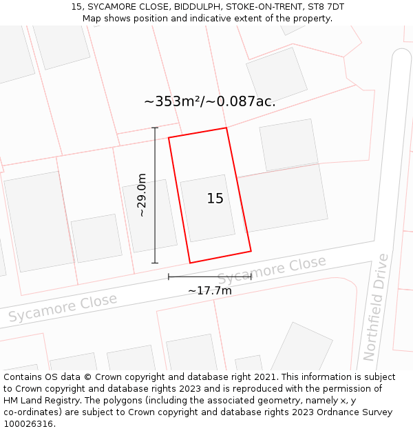 15, SYCAMORE CLOSE, BIDDULPH, STOKE-ON-TRENT, ST8 7DT: Plot and title map