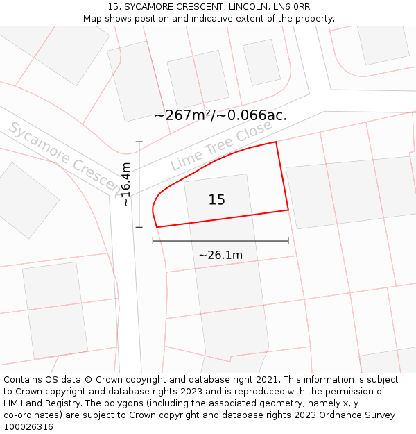 15, SYCAMORE CRESCENT, LINCOLN, LN6 0RR: Plot and title map