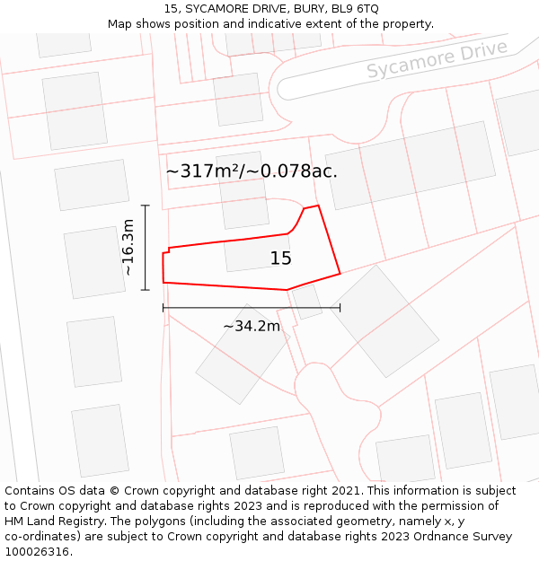 15, SYCAMORE DRIVE, BURY, BL9 6TQ: Plot and title map