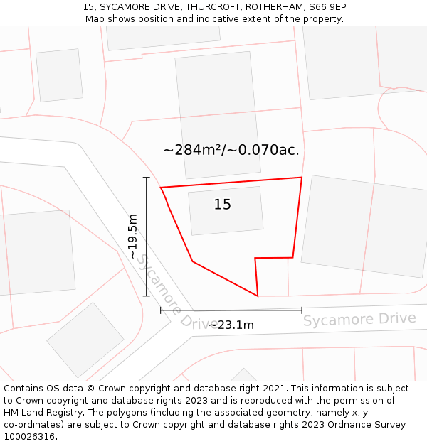 15, SYCAMORE DRIVE, THURCROFT, ROTHERHAM, S66 9EP: Plot and title map
