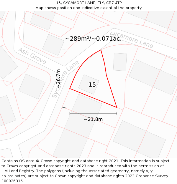 15, SYCAMORE LANE, ELY, CB7 4TP: Plot and title map