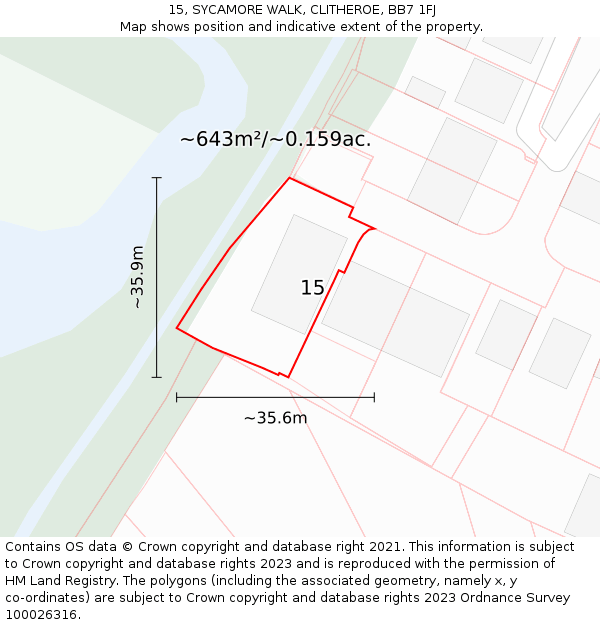 15, SYCAMORE WALK, CLITHEROE, BB7 1FJ: Plot and title map