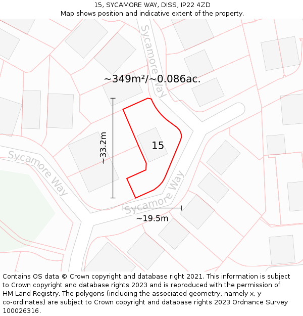 15, SYCAMORE WAY, DISS, IP22 4ZD: Plot and title map