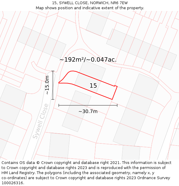 15, SYWELL CLOSE, NORWICH, NR6 7EW: Plot and title map