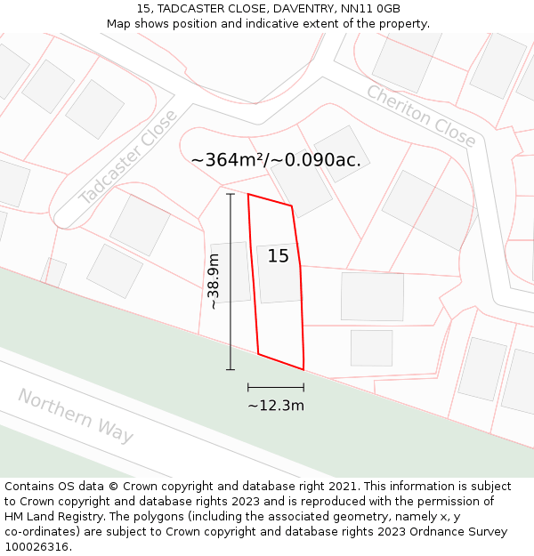 15, TADCASTER CLOSE, DAVENTRY, NN11 0GB: Plot and title map