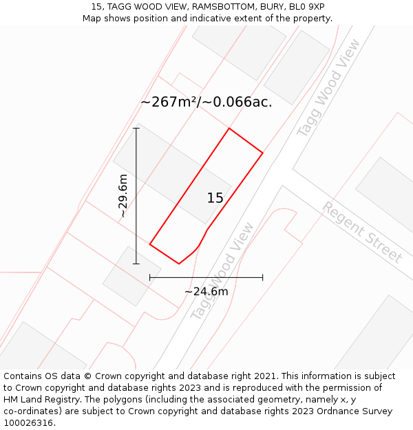 15, TAGG WOOD VIEW, RAMSBOTTOM, BURY, BL0 9XP: Plot and title map
