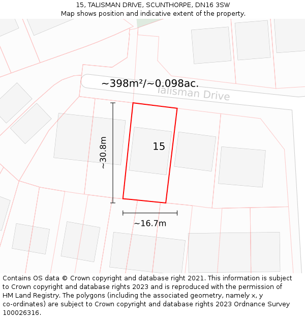 15, TALISMAN DRIVE, SCUNTHORPE, DN16 3SW: Plot and title map