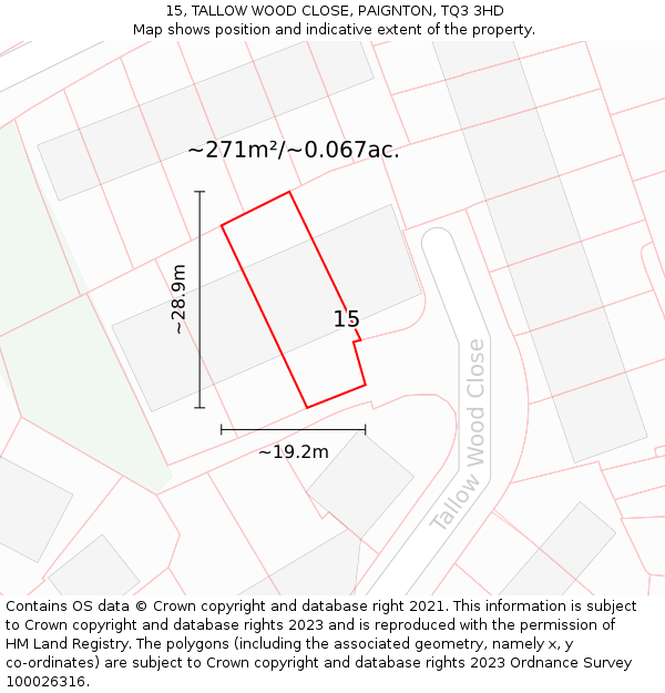 15, TALLOW WOOD CLOSE, PAIGNTON, TQ3 3HD: Plot and title map