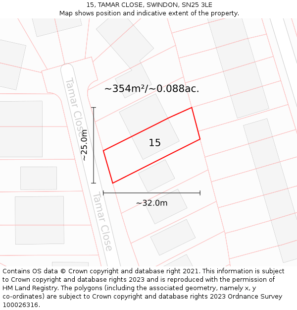 15, TAMAR CLOSE, SWINDON, SN25 3LE: Plot and title map