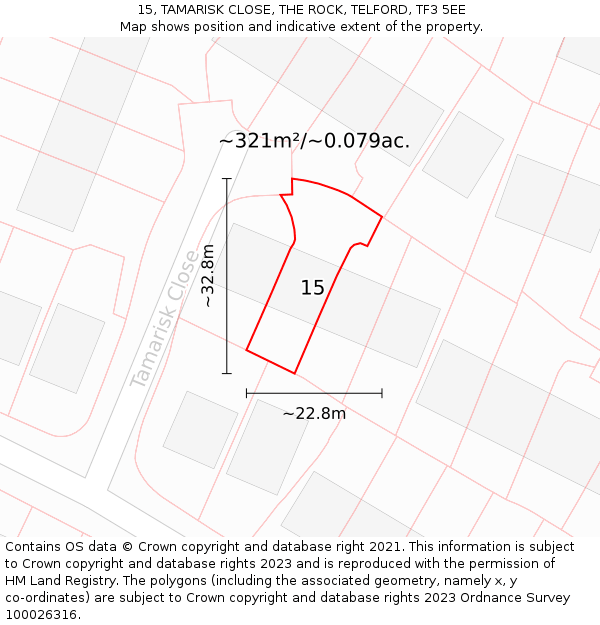 15, TAMARISK CLOSE, THE ROCK, TELFORD, TF3 5EE: Plot and title map