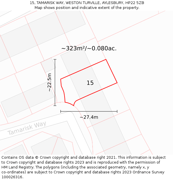 15, TAMARISK WAY, WESTON TURVILLE, AYLESBURY, HP22 5ZB: Plot and title map