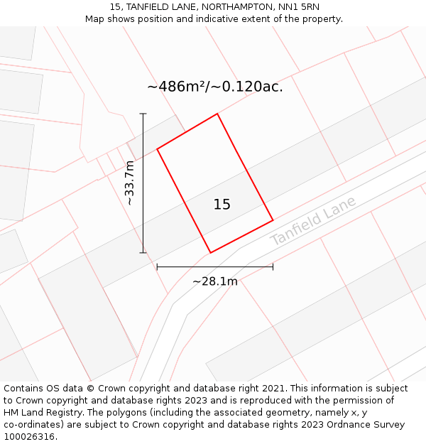 15, TANFIELD LANE, NORTHAMPTON, NN1 5RN: Plot and title map