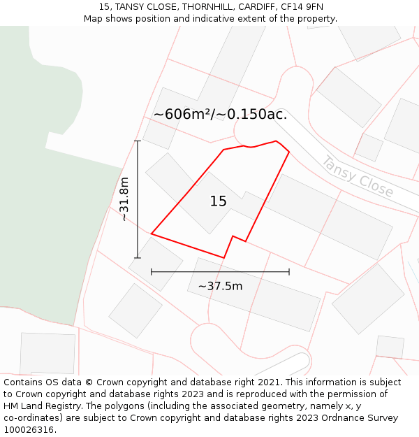 15, TANSY CLOSE, THORNHILL, CARDIFF, CF14 9FN: Plot and title map