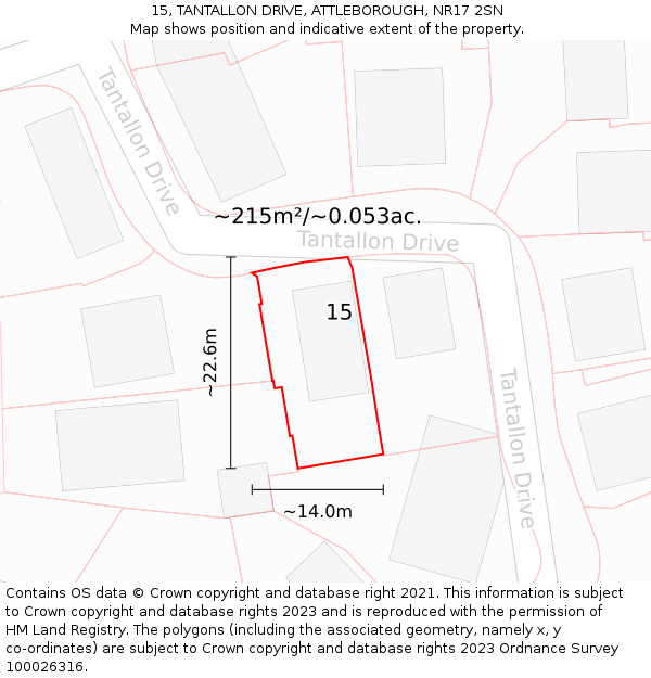 15, TANTALLON DRIVE, ATTLEBOROUGH, NR17 2SN: Plot and title map