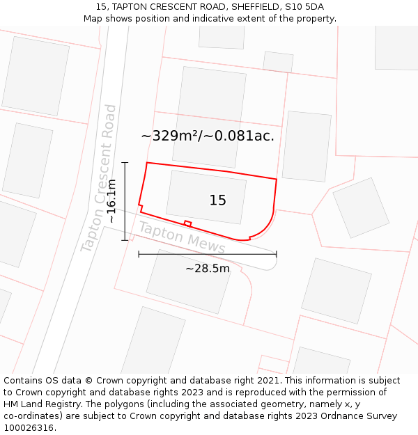 15, TAPTON CRESCENT ROAD, SHEFFIELD, S10 5DA: Plot and title map