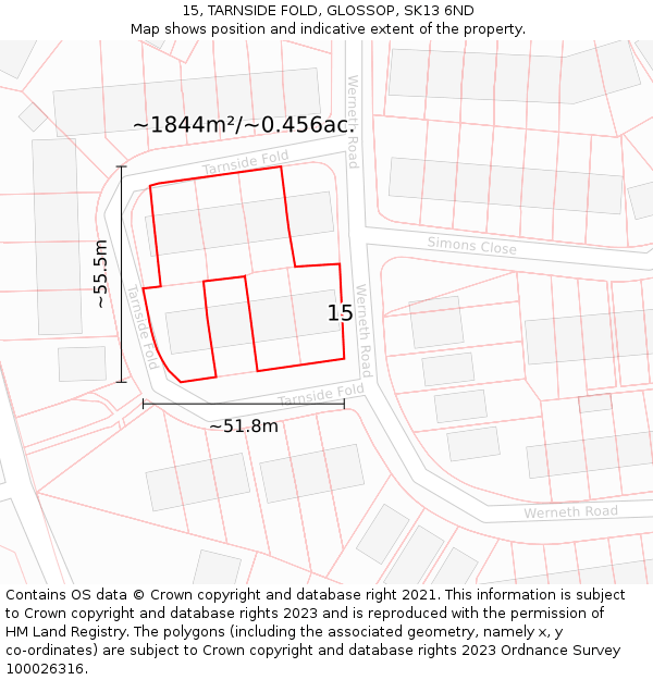 15, TARNSIDE FOLD, GLOSSOP, SK13 6ND: Plot and title map
