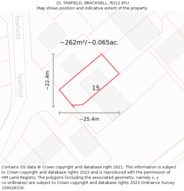 15, TAWFIELD, BRACKNELL, RG12 8YU: Plot and title map