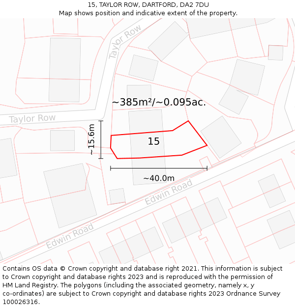 15, TAYLOR ROW, DARTFORD, DA2 7DU: Plot and title map