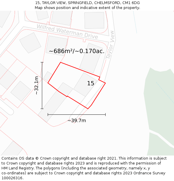 15, TAYLOR VIEW, SPRINGFIELD, CHELMSFORD, CM1 6DG: Plot and title map