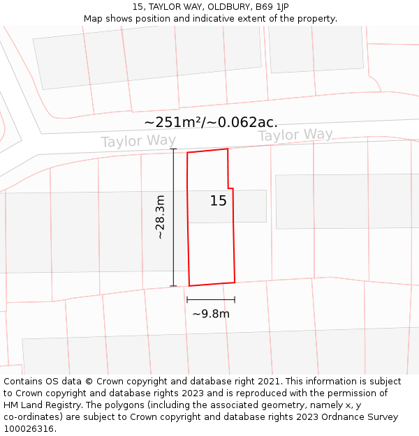 15, TAYLOR WAY, OLDBURY, B69 1JP: Plot and title map