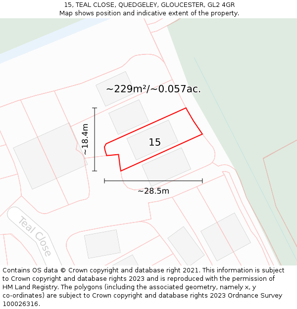 15, TEAL CLOSE, QUEDGELEY, GLOUCESTER, GL2 4GR: Plot and title map