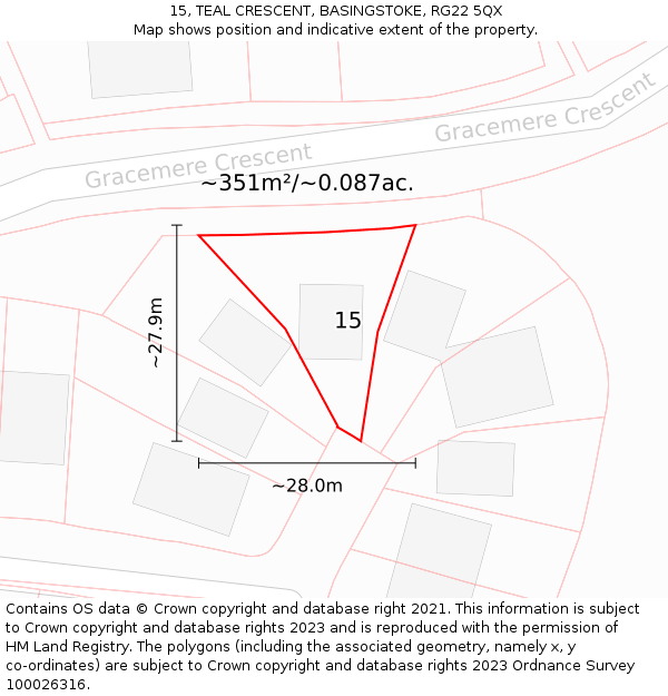 15, TEAL CRESCENT, BASINGSTOKE, RG22 5QX: Plot and title map