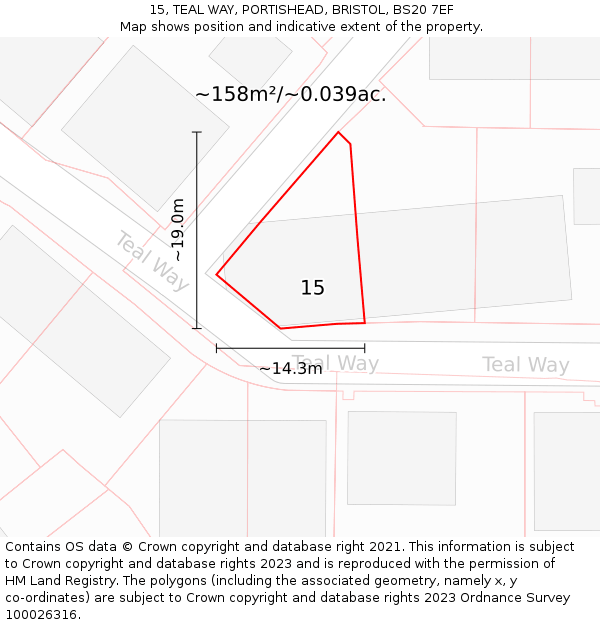 15, TEAL WAY, PORTISHEAD, BRISTOL, BS20 7EF: Plot and title map