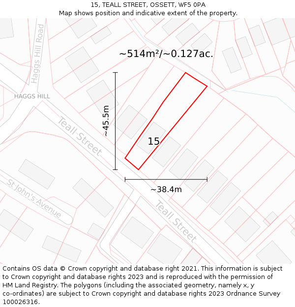 15, TEALL STREET, OSSETT, WF5 0PA: Plot and title map