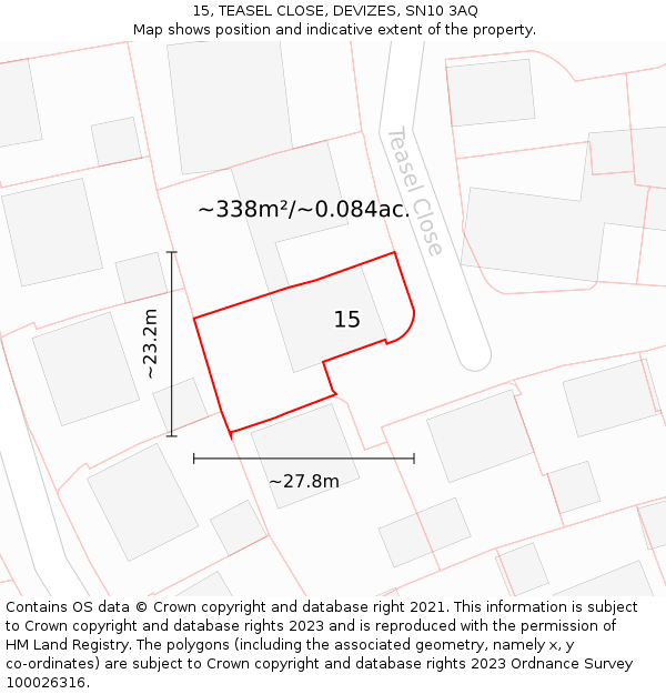 15, TEASEL CLOSE, DEVIZES, SN10 3AQ: Plot and title map
