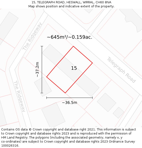 15, TELEGRAPH ROAD, HESWALL, WIRRAL, CH60 8NA: Plot and title map