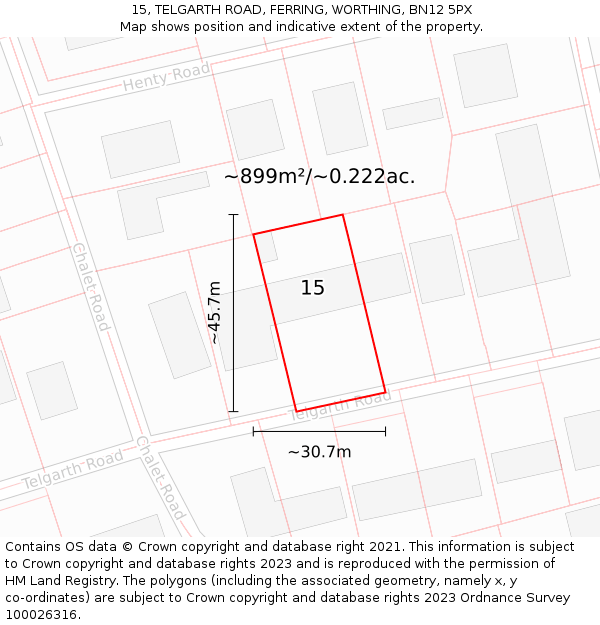 15, TELGARTH ROAD, FERRING, WORTHING, BN12 5PX: Plot and title map